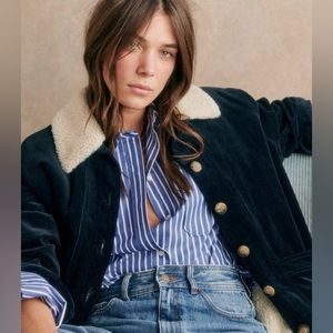 SEZANE Will Jacket - Navy with Faux Shearling